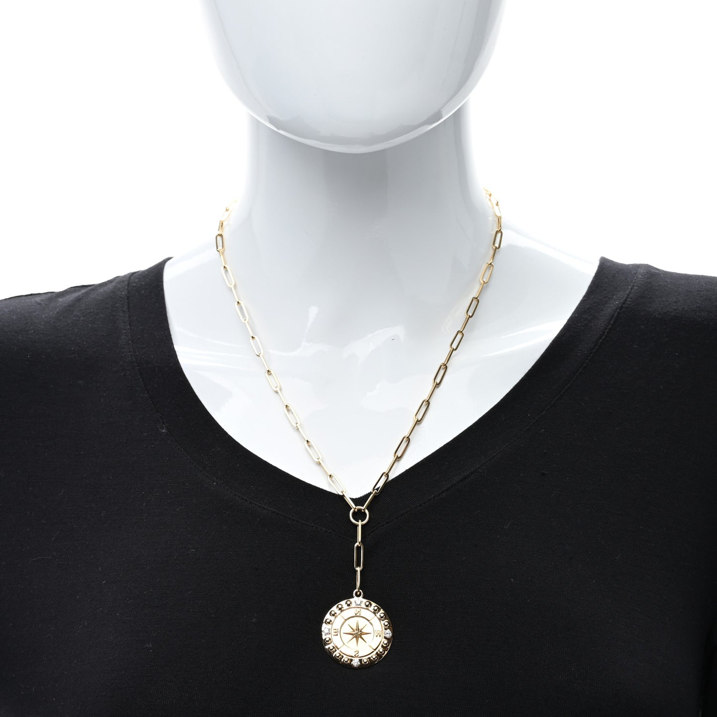 18K Yellow Gold Diamond Large Internal Compass Refined Clip Extension Chain Necklace