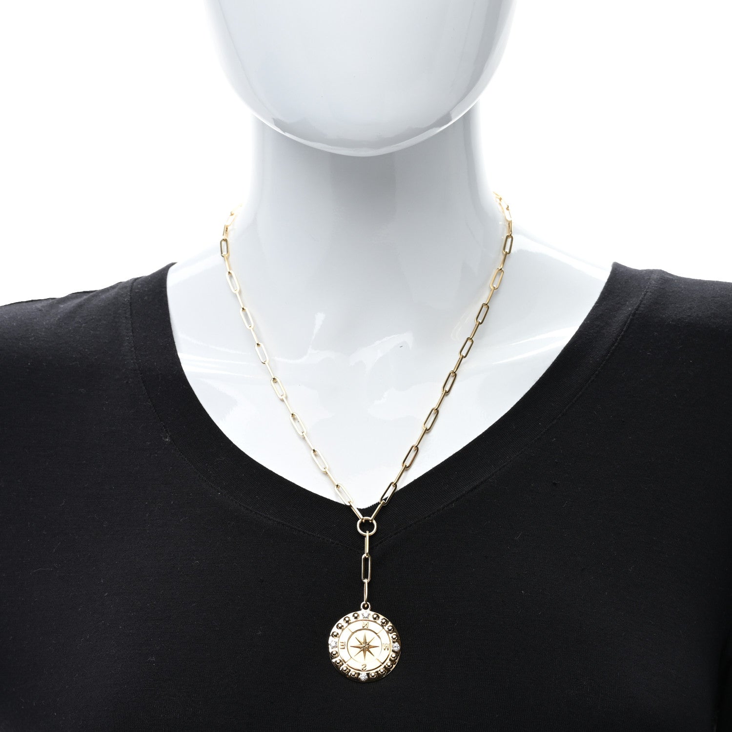 Foundrae 18K Yellow Gold Diamond Large Internal Compass Refined Clip Extension Chain Necklace 2 of 5