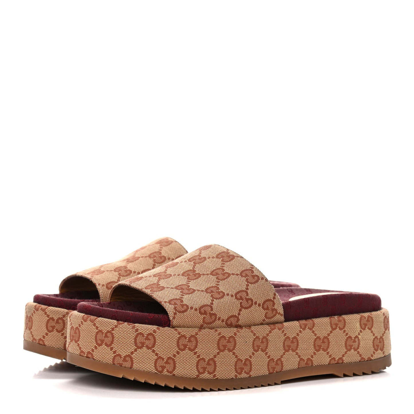 Canvas GG Monogram Angelina Platform Slide Sandals 38.5 Beige Ruggine