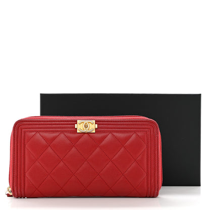 Chanel Caviar Quilted Large Boy Zip Around Wallet Red 10 of 10