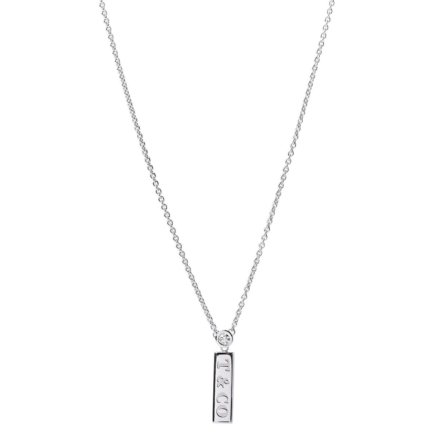 18K White Gold Diamond Bar Pendant Necklace