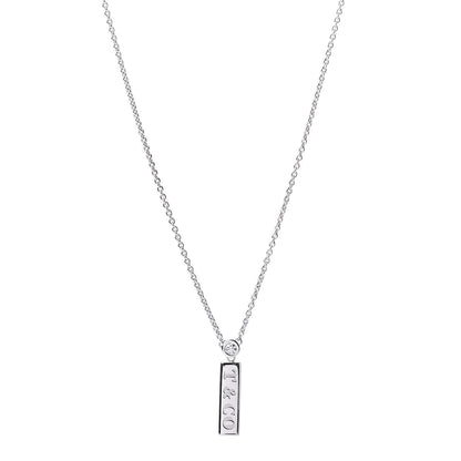 Tiffany 18K White Gold Diamond Bar Pendant Necklace 1 of 7