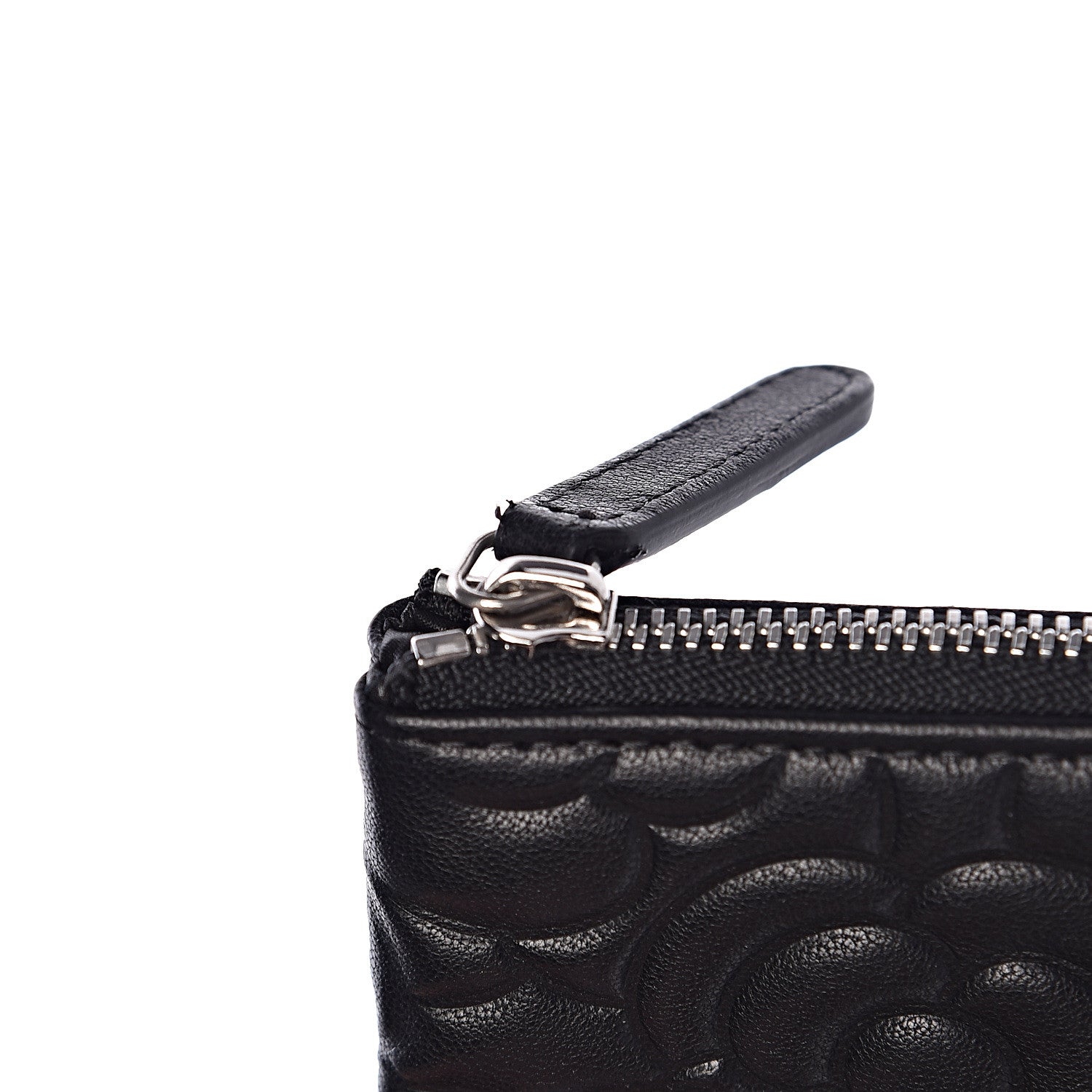 Chanel Goatskin Camellia Embossed Cosmetic Pouch Black 8 of 9
