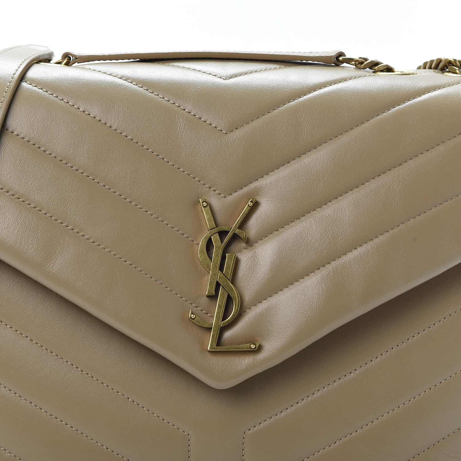 Saint Laurent Calfskin Y Quilted Monogram Medium Loulou Chain Satchel Dark Latte 10 of 10