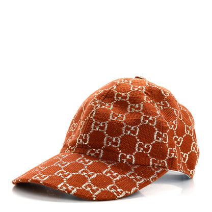 Gucci Canvas Lame GG Monogram Rush Baseball Hat S Burnt Orange Silver 1 of 9