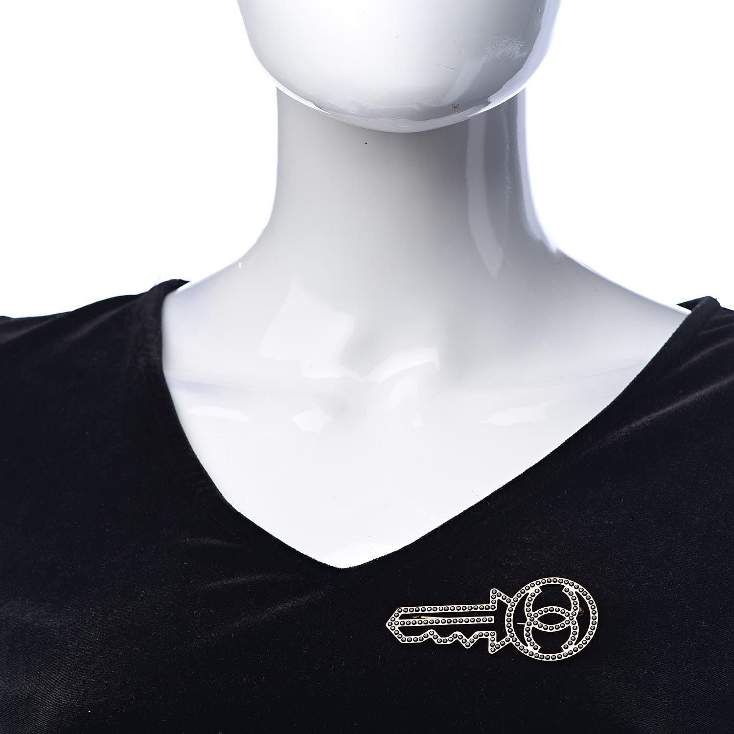 Chanel Crystal CC Key Brooch Black Gold 2 of 7