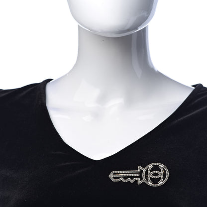 Chanel Crystal CC Key Brooch Black Gold 2 of 7