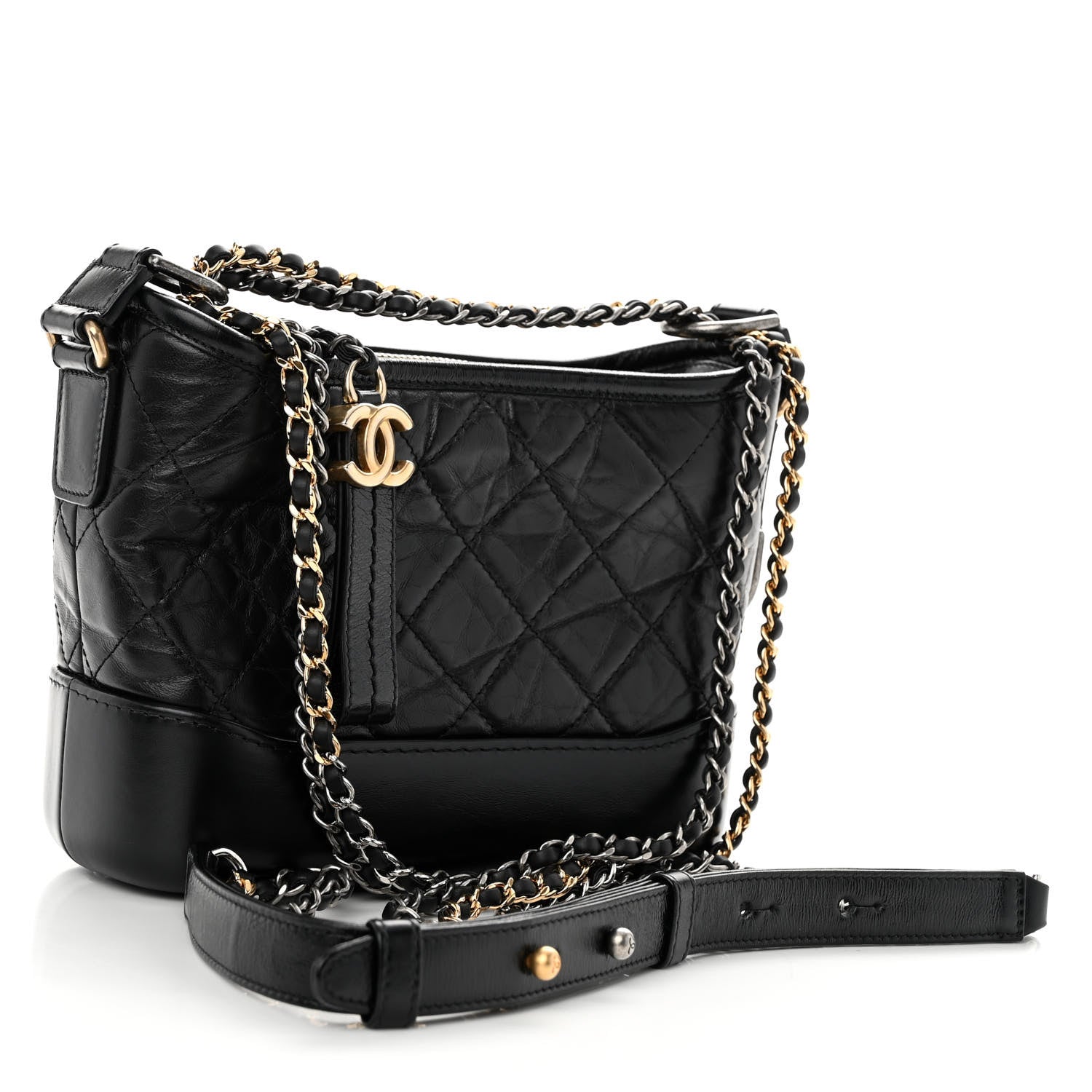 Chanel Aged Calfskin Quilted Small Gabrielle Hobo Black 3 of 10