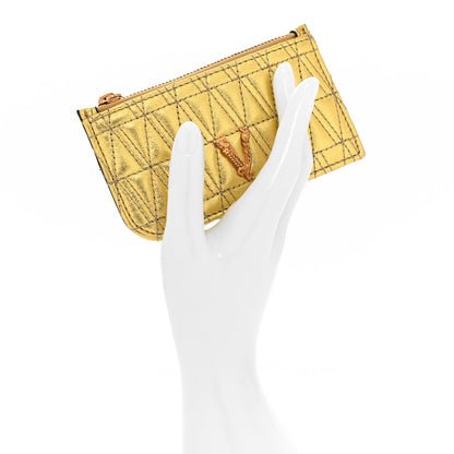 Versace Metallic Nappa Quilted Virtus Zip Pouch Card Holder Gold 2 of 8