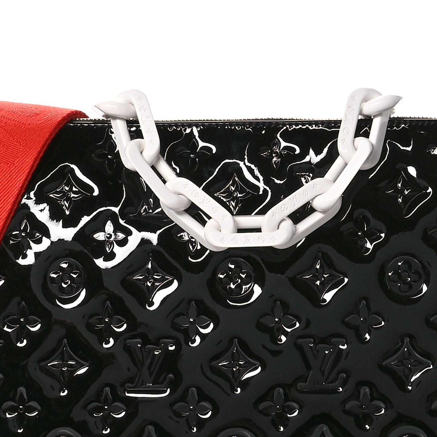 Patent Embossed Monogram Lambskin Coussin MM Black Red