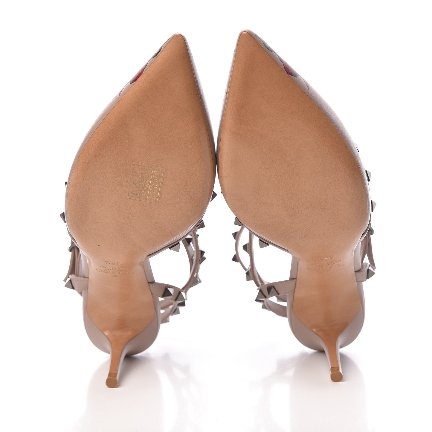 X UNDERCOVER Calfskin Rockstud Ankle Strap Low Heel Pumps 39.5 Poudre