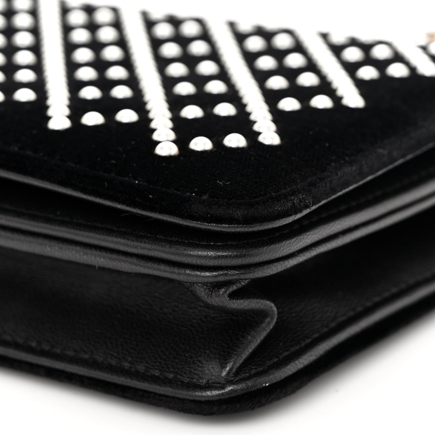 Velvet Pearl Diamond Embellished Wallet On Chain WOC Black