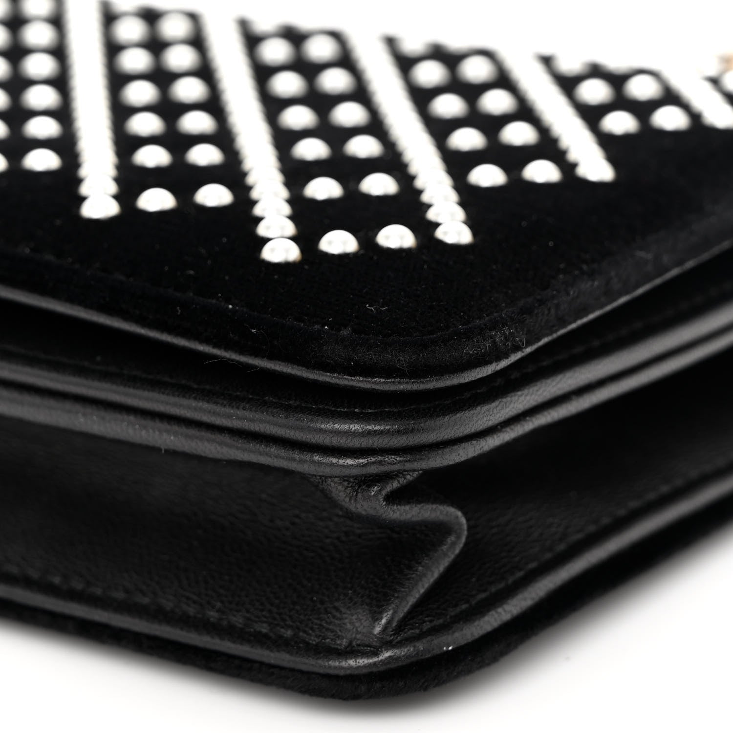 Chanel Velvet Pearl Diamond Embellished Wallet On Chain WOC Black 11 of 13