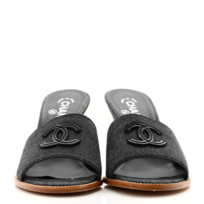 Chanel Canvas CC Wedge Sandals 40 Black 2 of 9