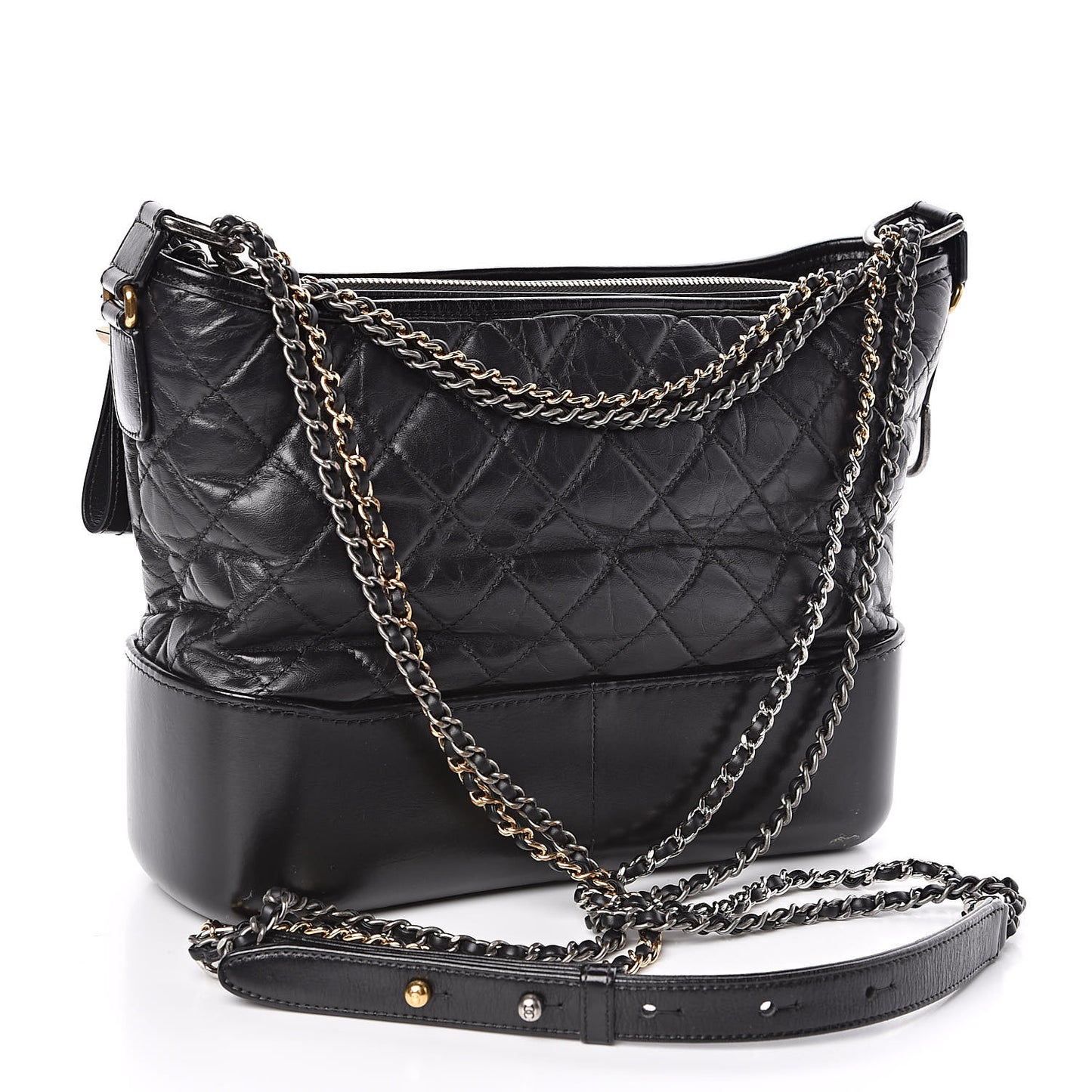 Aged Calfskin Quilted Medium Gabrielle Hobo Black