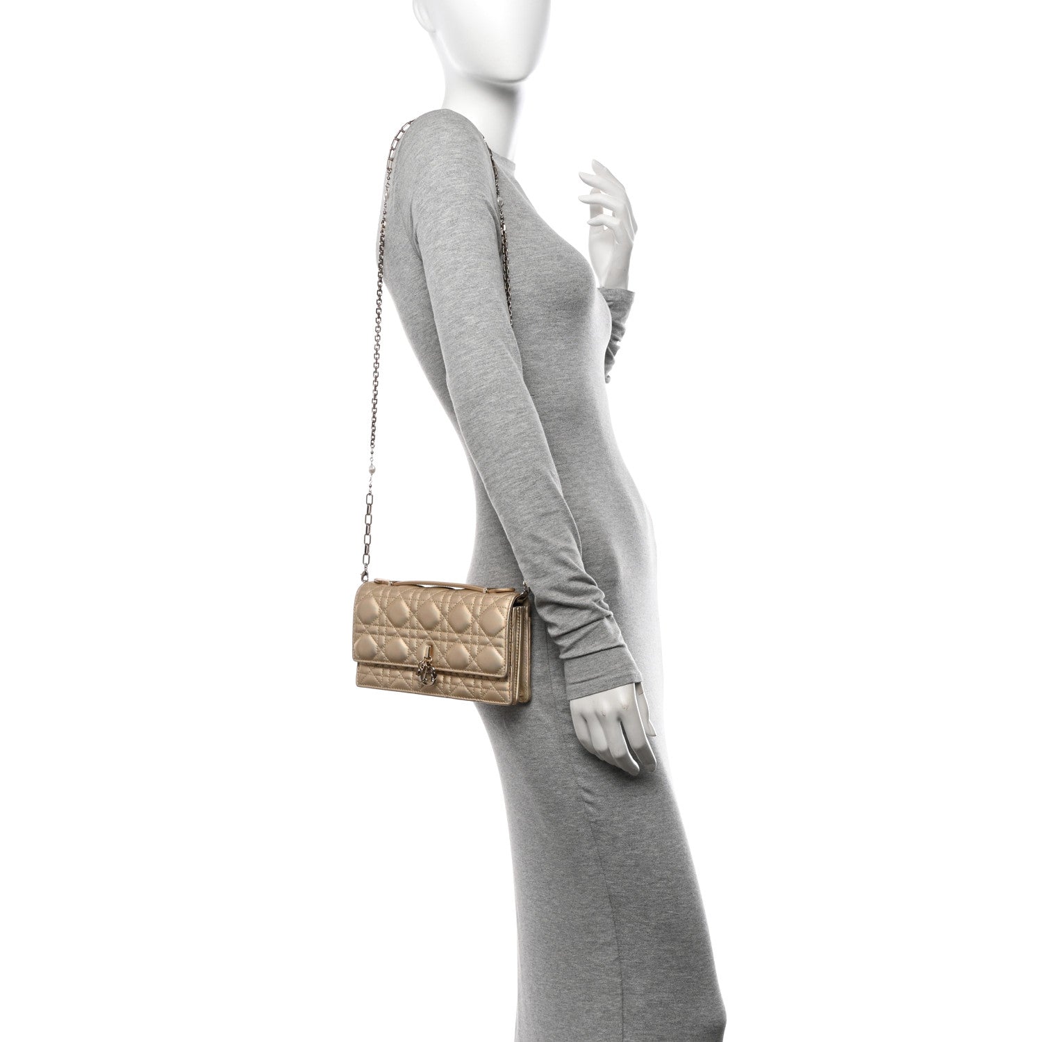 Christian Dior Iridescent Metallic Lambskin Cannage Mini My Dior Top Handle Clutch Gold 2 of 12