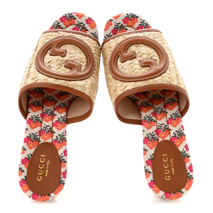 Gucci Raffia Malaga Kid Interlocking G Mabel Sandals 39 Natural 2 of 10