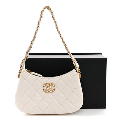 Chanel Crumpled Calfskin Quilted Braided CC Small Hobo White 11 of 11