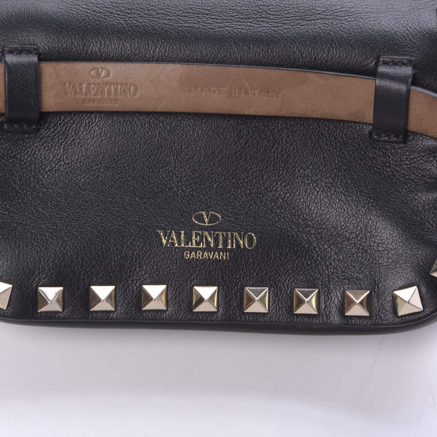 Calfskin Rockstud Belt Bag Black