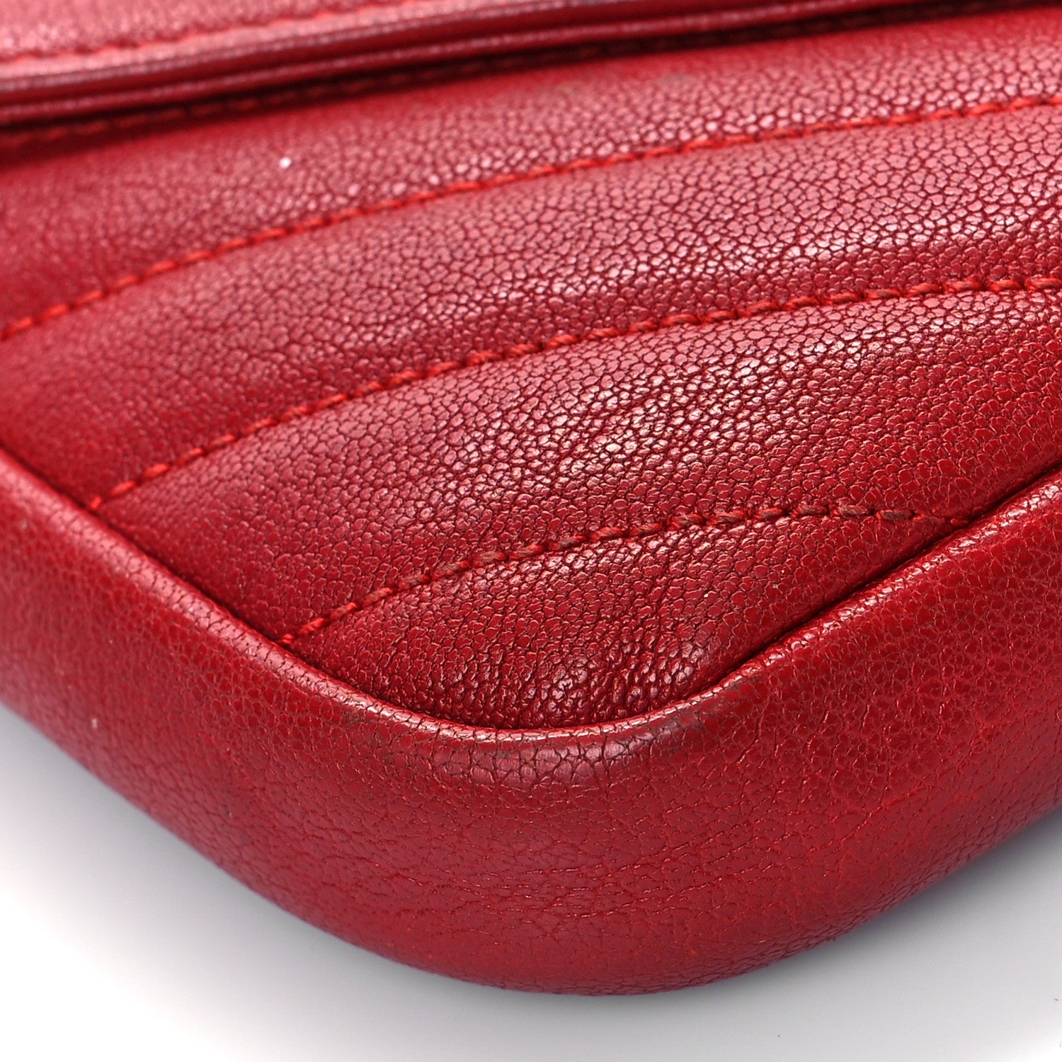 Saint Laurent Sheepskin Matelasse Chevron Monogram College Chain Wallet New Red 7 of 16