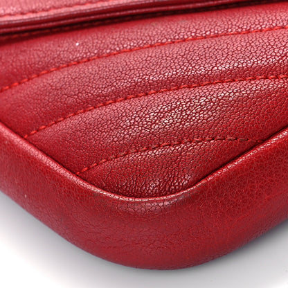 Saint Laurent Sheepskin Matelasse Chevron Monogram College Chain Wallet New Red 7 of 16