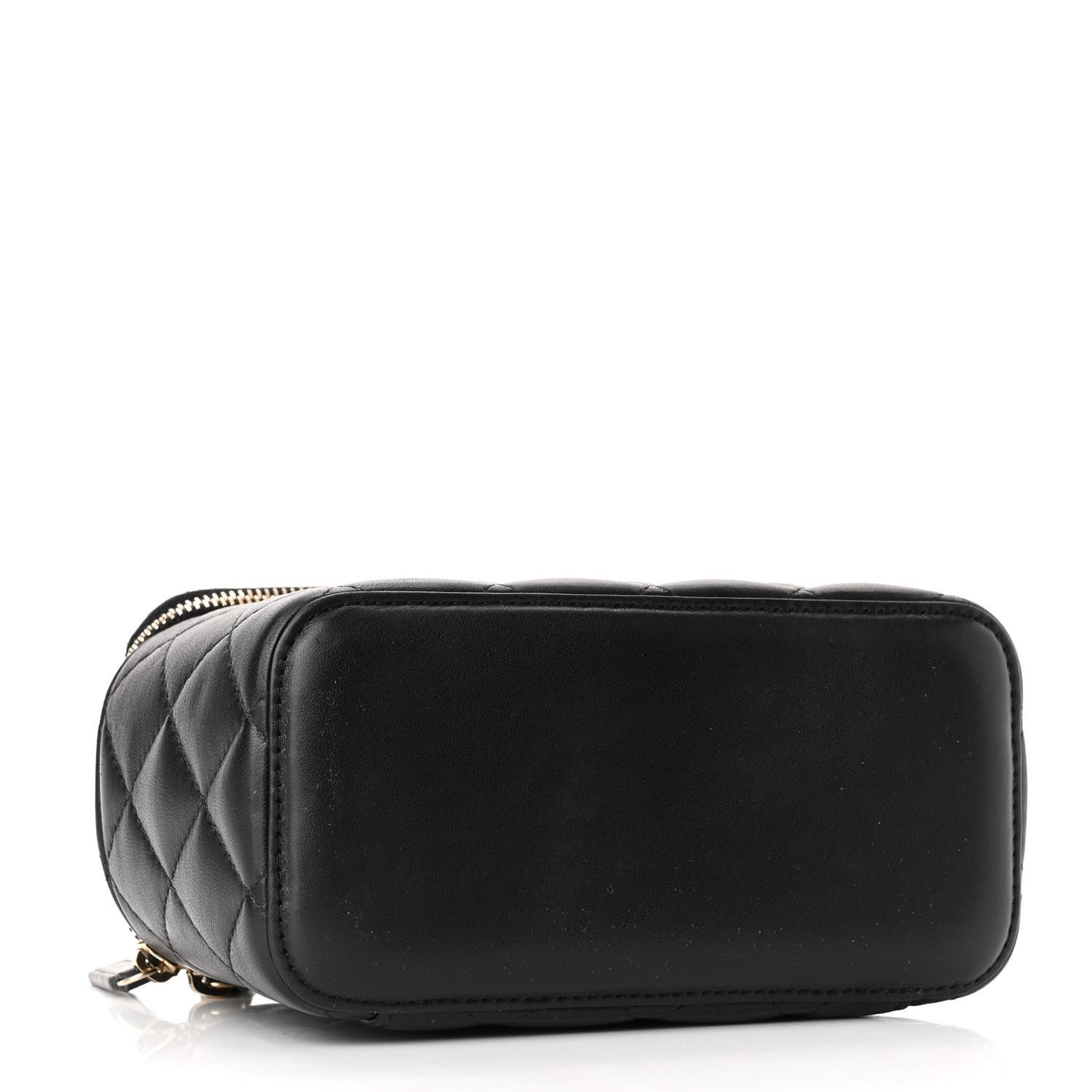 Lambskin Quilted Small Pearl Crush Vanity Case With Chain Black