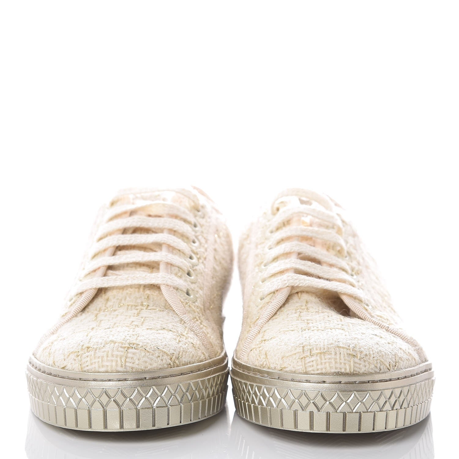 Chanel Tweed Sneakers 37 Beige Gold 2 of 7