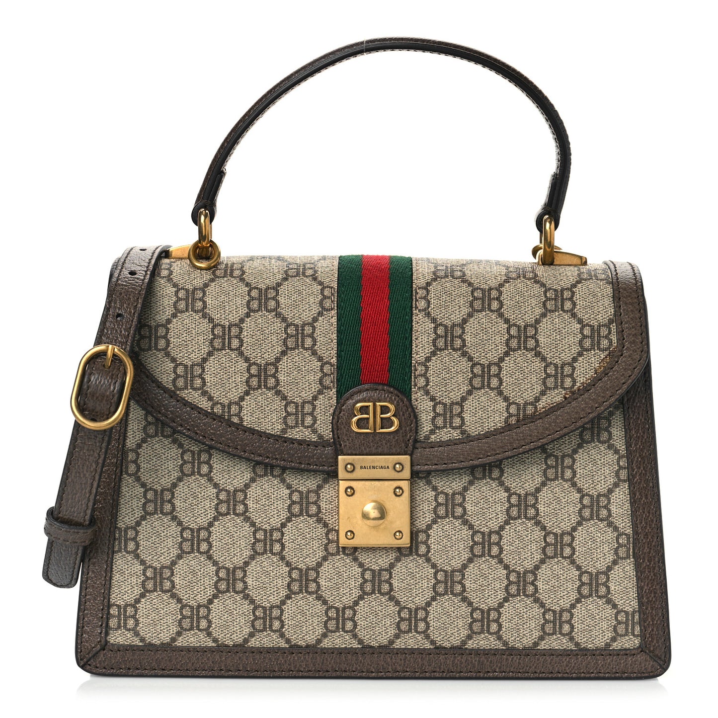 X BALENCIAGA BB Supreme Monogram Web Small Top Handle Bag Beige New Acero