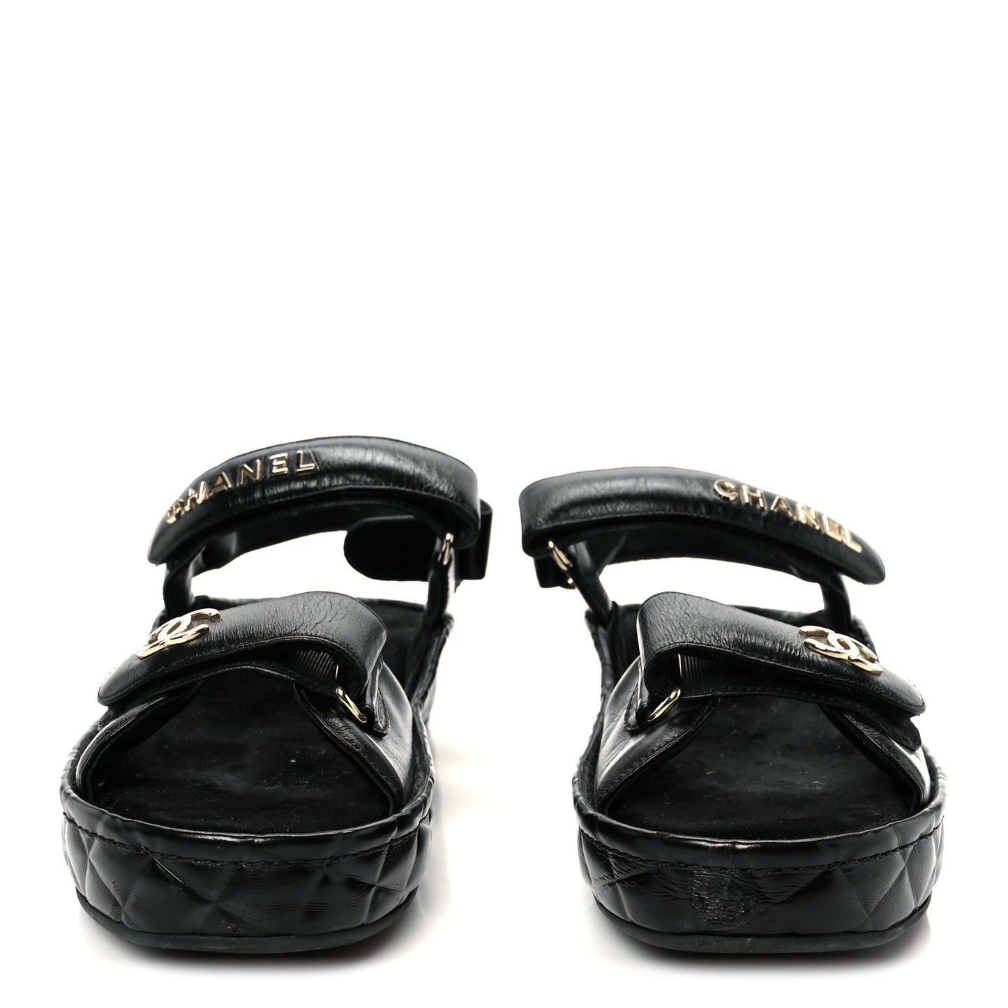 Shiny Calfskin Logo Platform Sandals 41 Black