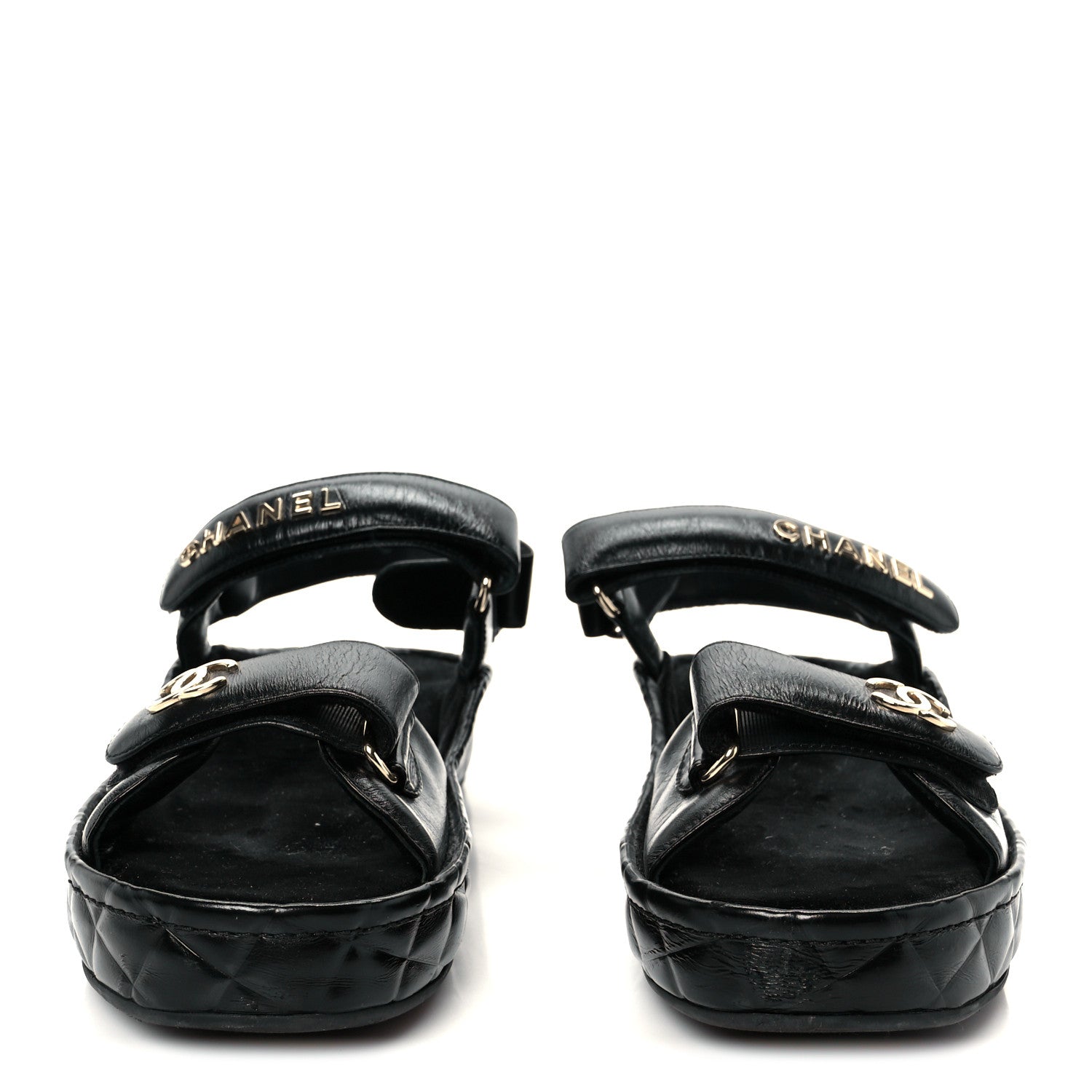 Chanel Shiny Calfskin Logo Platform Sandals 41 Black 3 of 9