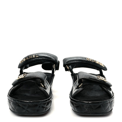 Chanel Shiny Calfskin Logo Platform Sandals 41 Black 3 of 9