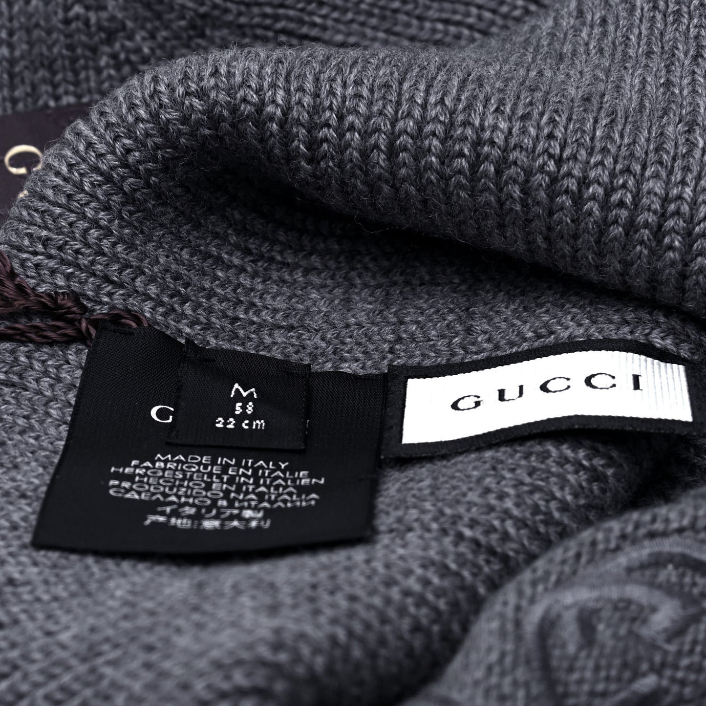 Wool Tricot Interlocking G Simple GG Beanie Hat M Graphite