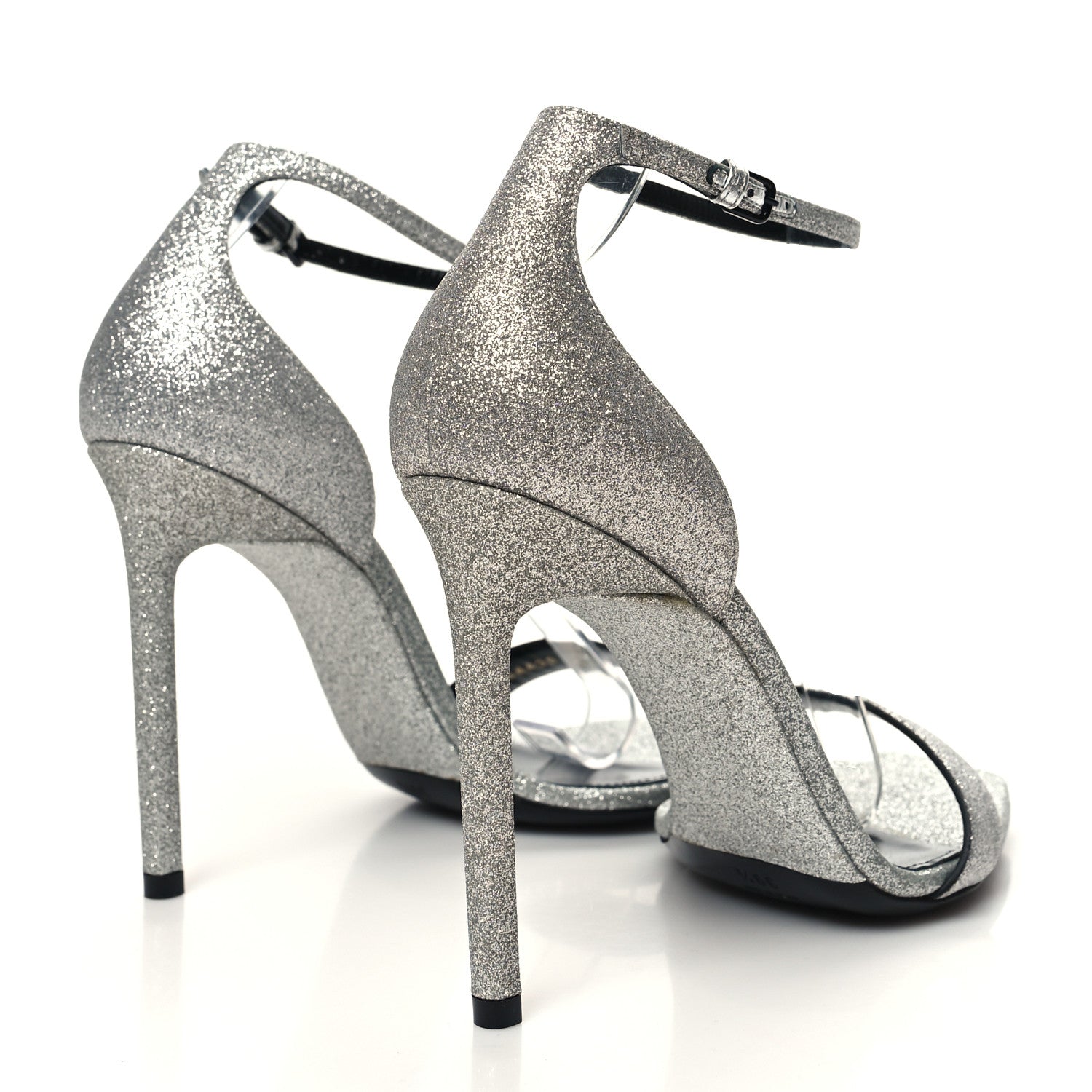 Saint Laurent Glitter Amber 105 Ankle Strap Sandals 39.5 Silver 4 of 8
