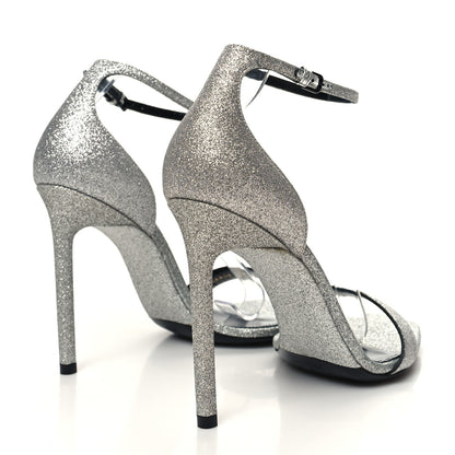 Saint Laurent Glitter Amber 105 Ankle Strap Sandals 39.5 Silver 4 of 8