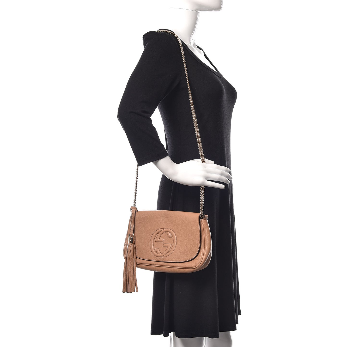 Pebbled Calfskin Medium Soho Flap Crossbody Camelia