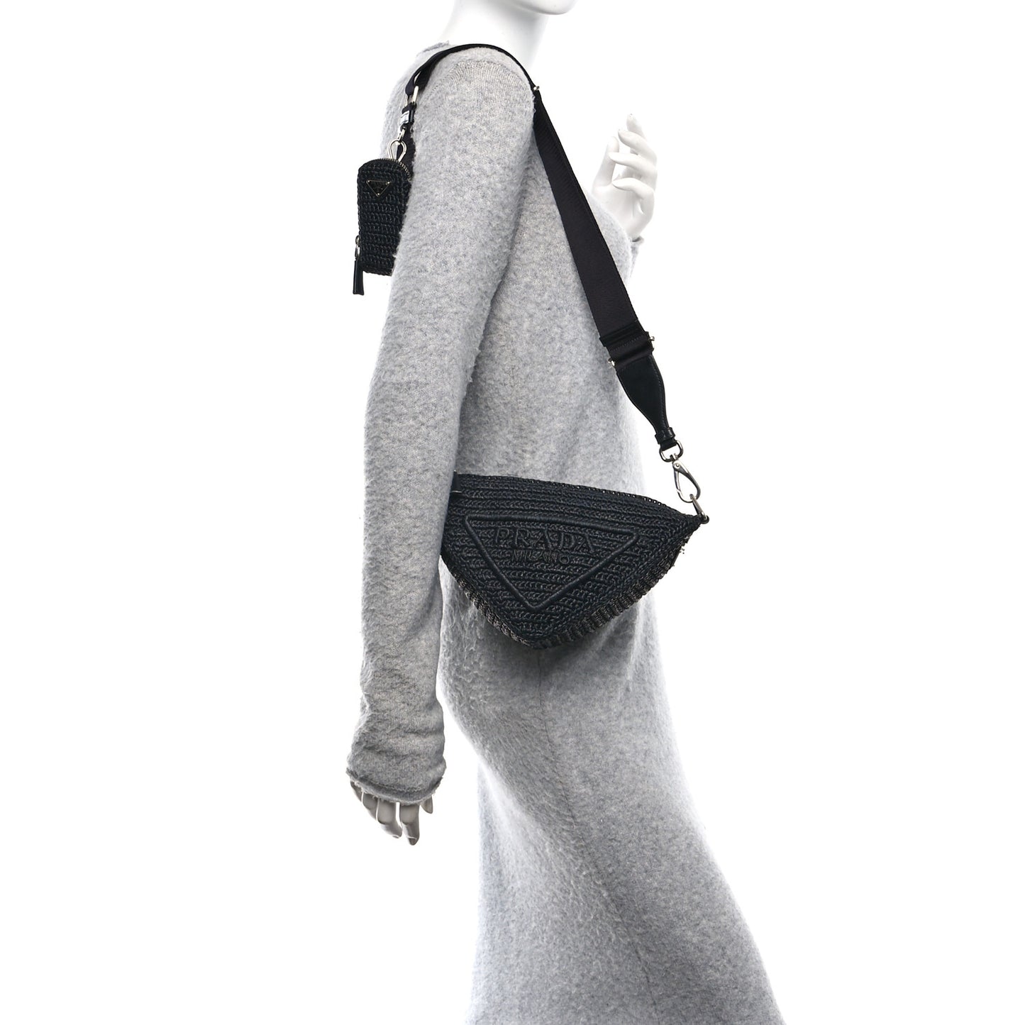 Yarn Raffia Effect Crochet Triangle Shoulder Bag Black