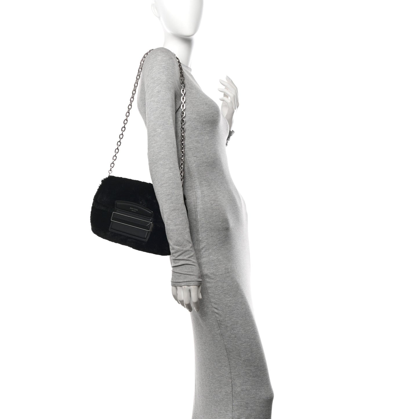 Faux Fur Carolina Chain Shoulder Bag Black