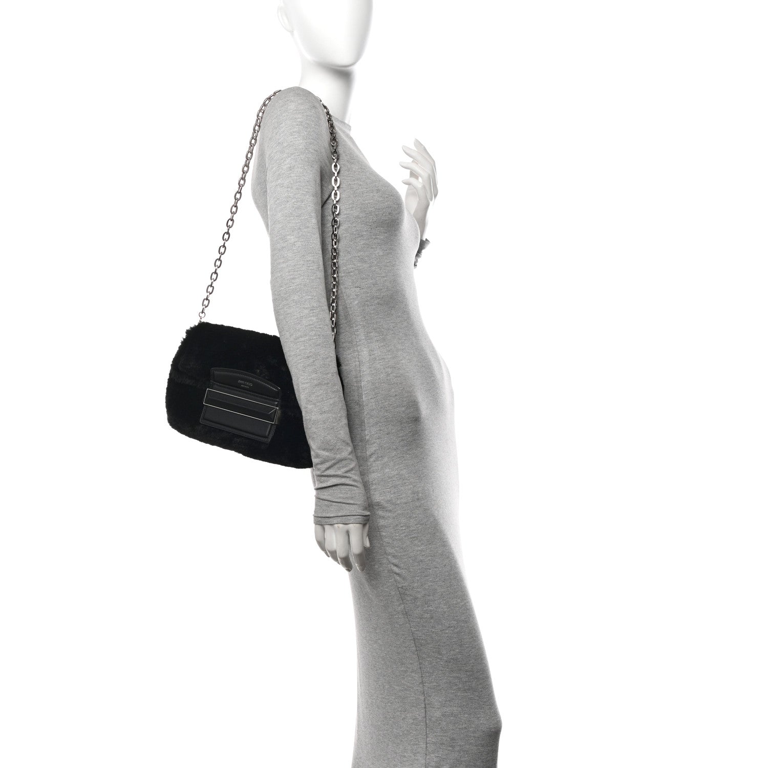 Jimmy Choo Faux Fur Carolina Chain Shoulder Bag Black 2 of 11