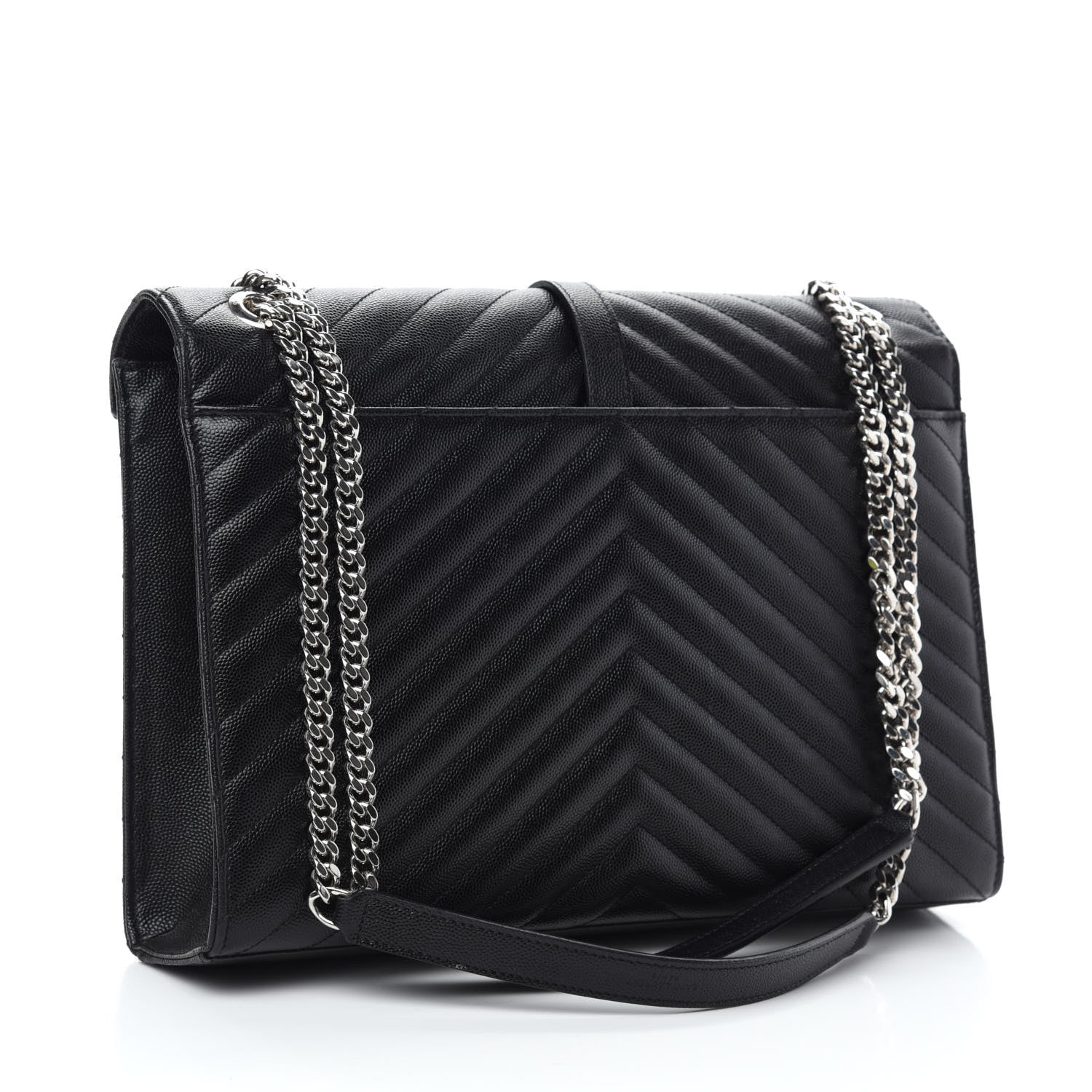 Saint Laurent Grain De Poudre Matelasse Chevron Large Monogram Satchel Black 3 of 11