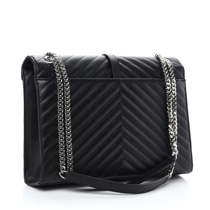 Saint Laurent Grain De Poudre Matelasse Chevron Large Monogram Satchel Black 3 of 11