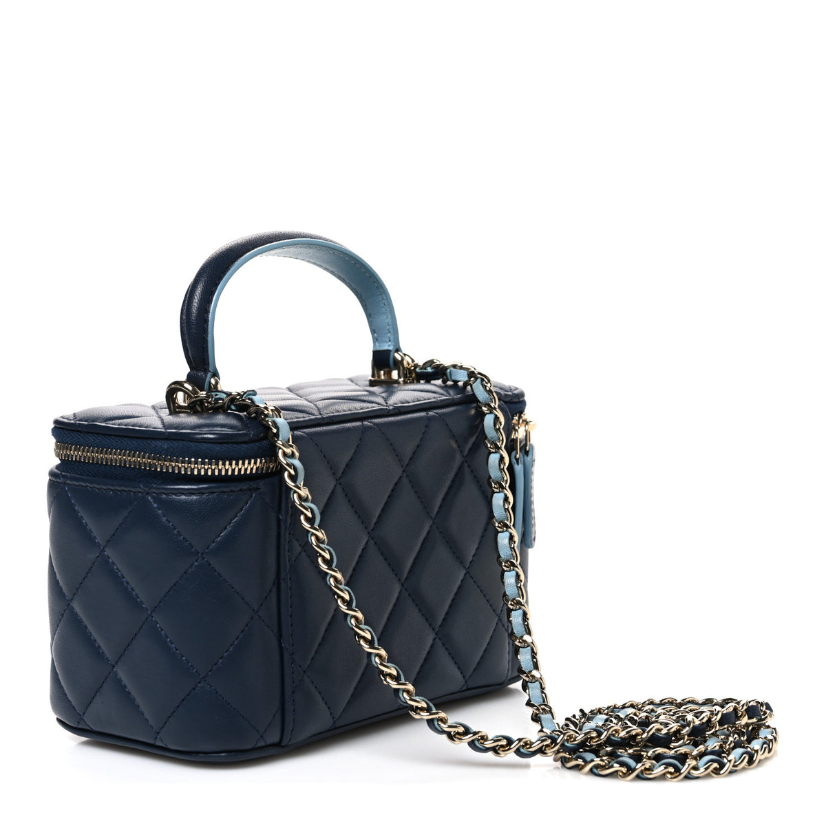 Chanel Lambskin Quilted Small Top Handle Vanity Case With Chain Dark Blue Light Blue 3 of 10