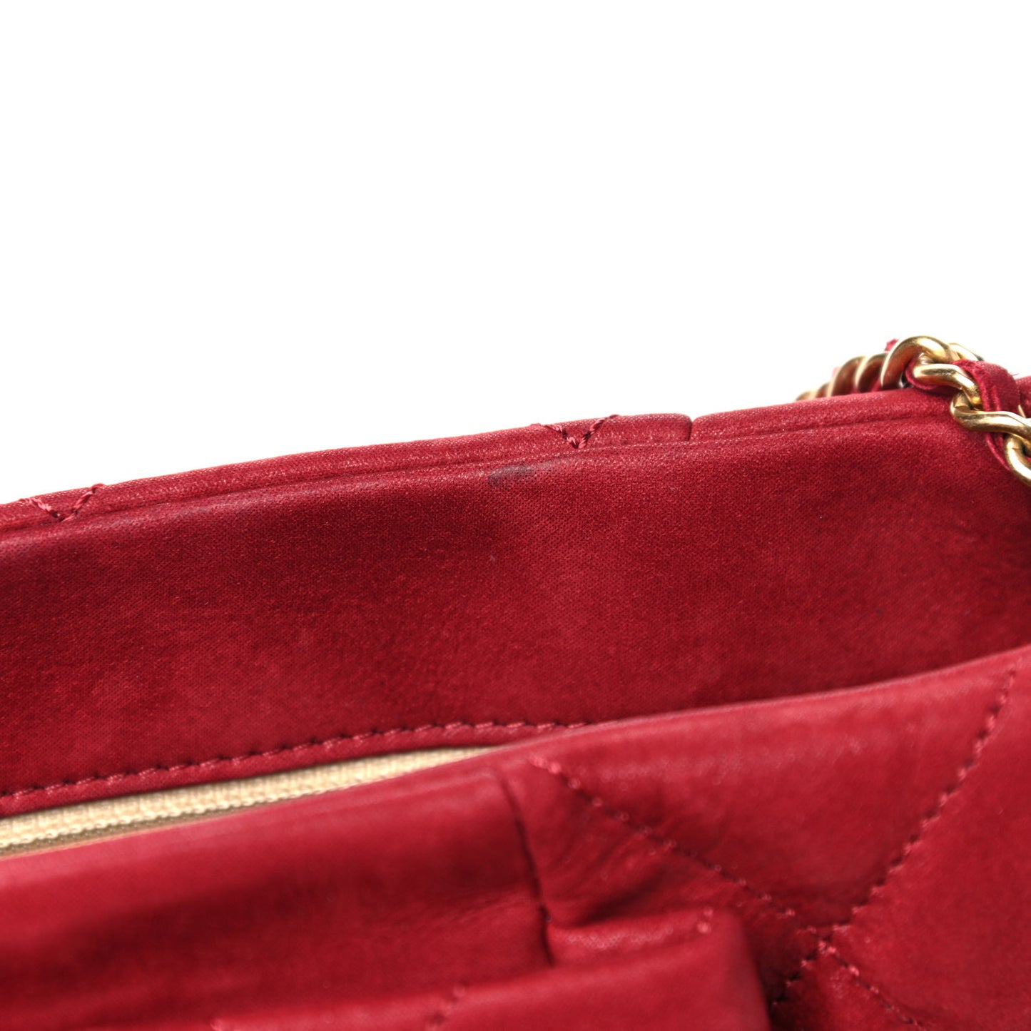 Iridescent Calfskin Quilted Flap Bag Red