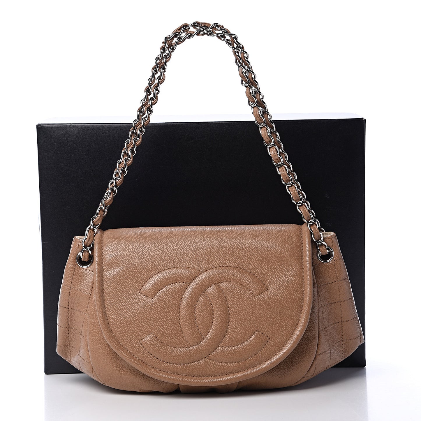 Caviar Large Half Moon Flap Dark Beige
