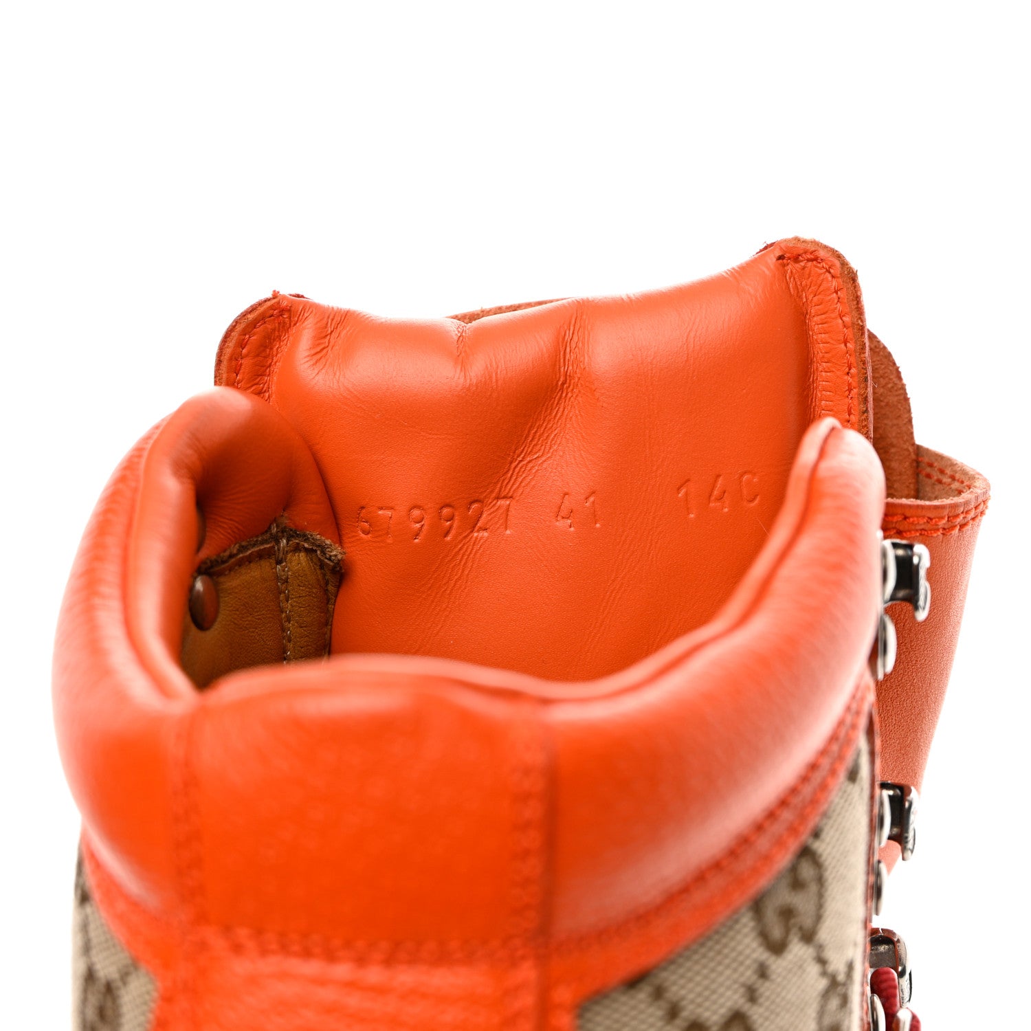 Gucci Monogram Textured Calfskin Mens Hiking Ankle Boots 41 Beige Ebony Deep Orange 17 of 18