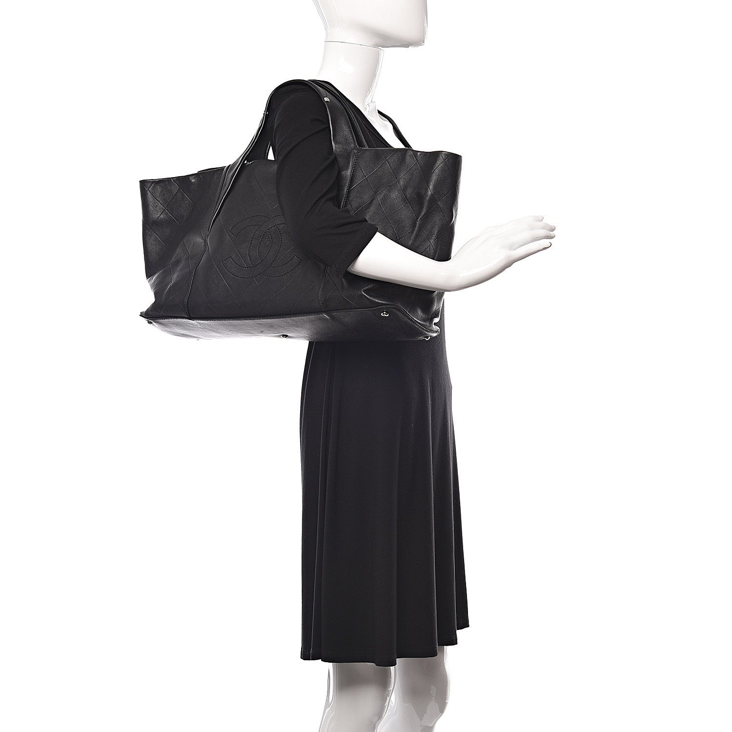 Chanel Calfskin Chevron CC All Day Long Tote Black 2 of 13