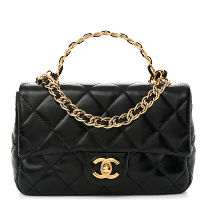 Chanel Shiny Lambskin Quilted Golden Links Top Handle Flap Black 1 of 10