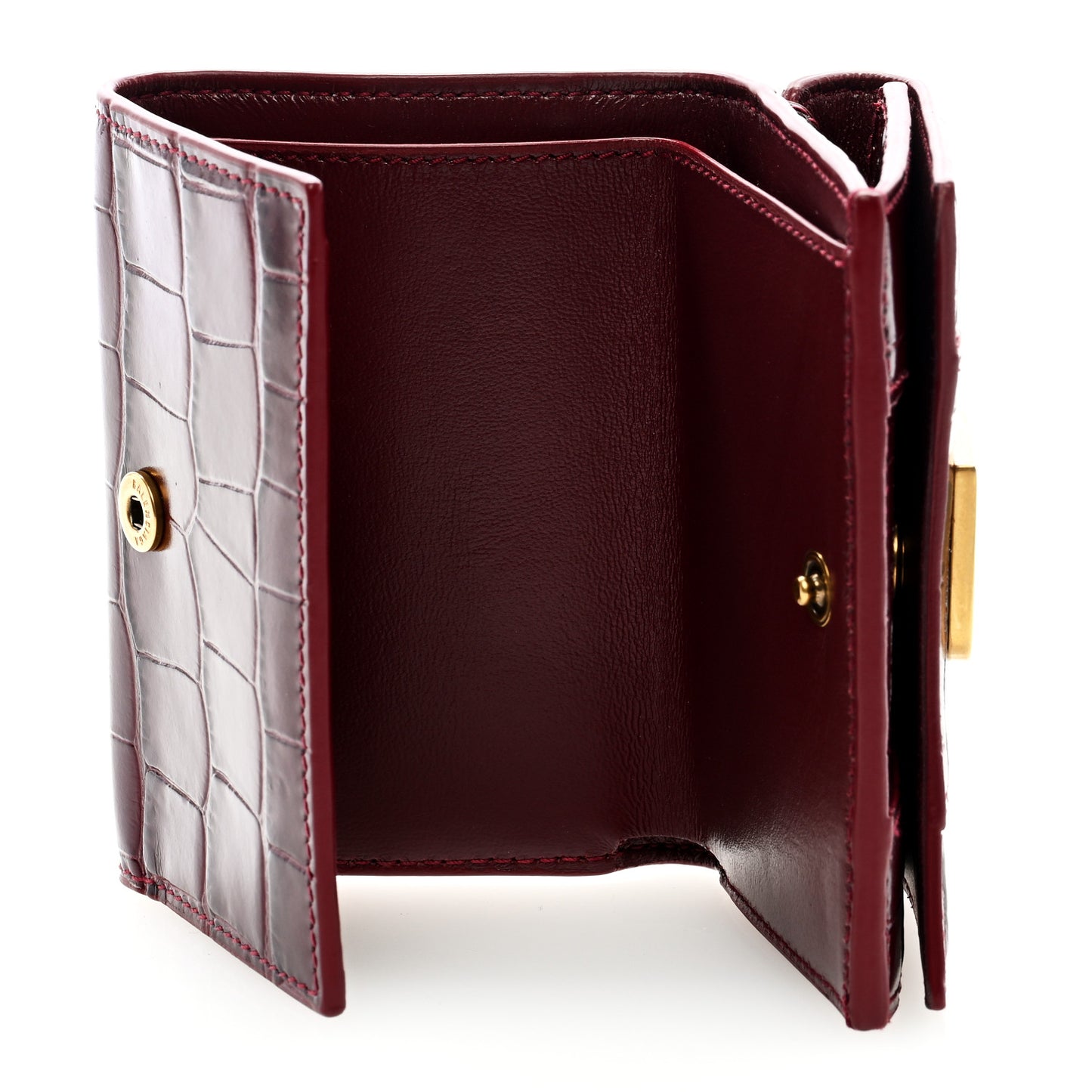 Shiny Calfskin Crocodile Embossed Mini Hourglass Wallet Dark Red