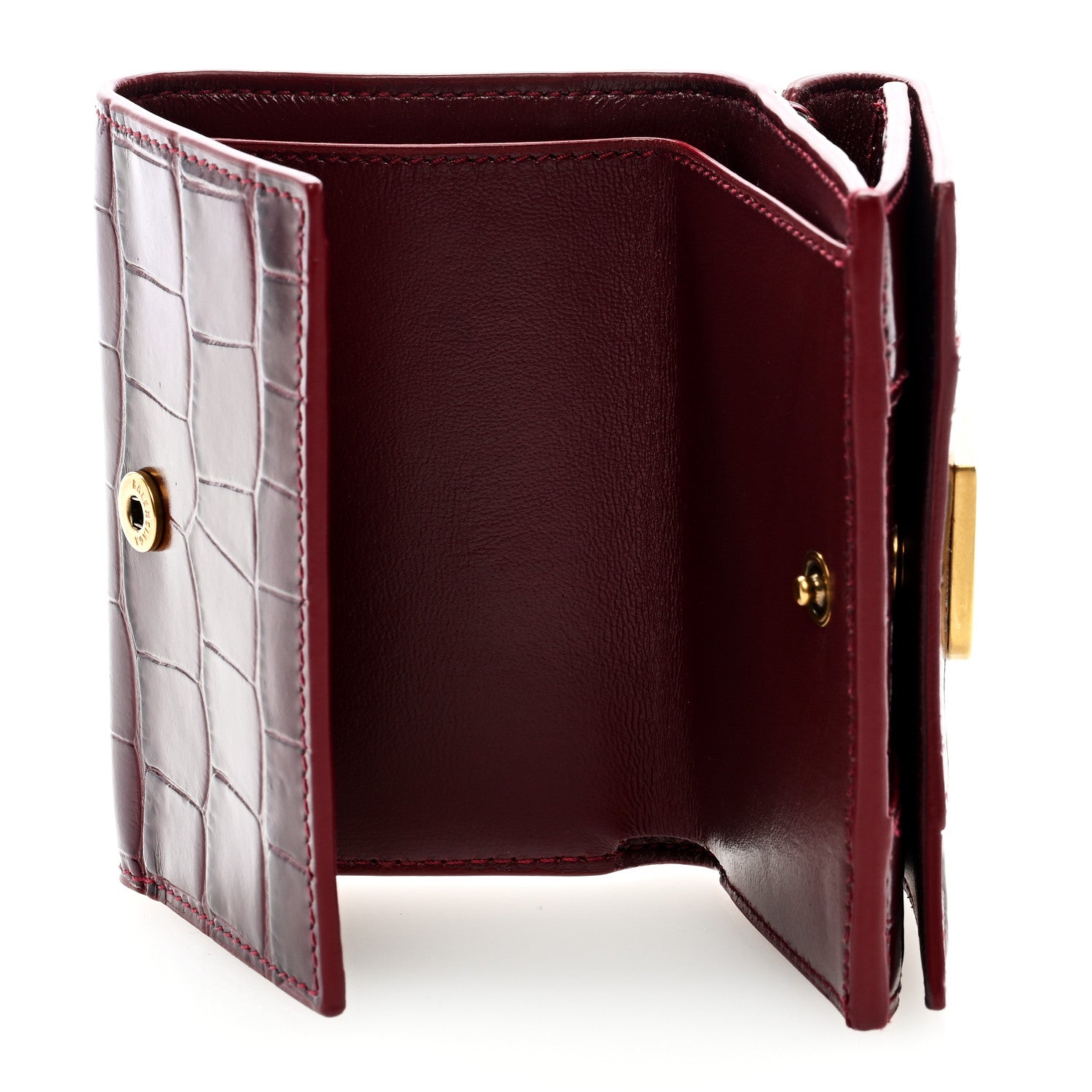 Balenciaga Shiny Calfskin Crocodile Embossed Mini Hourglass Wallet Dark Red 7 of 7