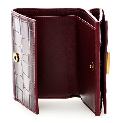 Balenciaga Shiny Calfskin Crocodile Embossed Mini Hourglass Wallet Dark Red 7 of 7
