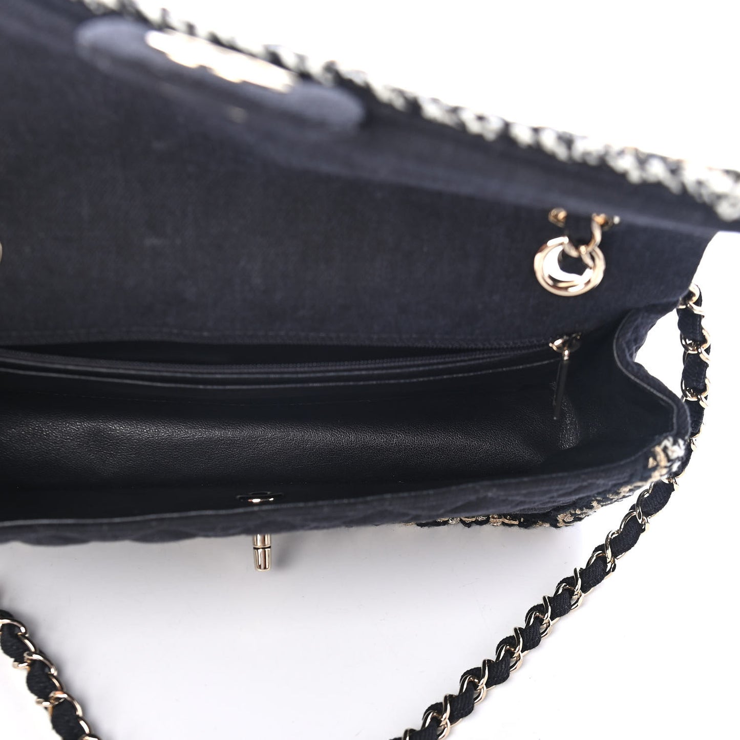 Denim Braided Medium Flap Bag Black